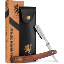 The Cambridge Cutthroat Cut Throat Razor Kit Missanda Hardwood & Stainless Steel Professional Barber Razor, Premium Single Blade Straight Edge, Mous