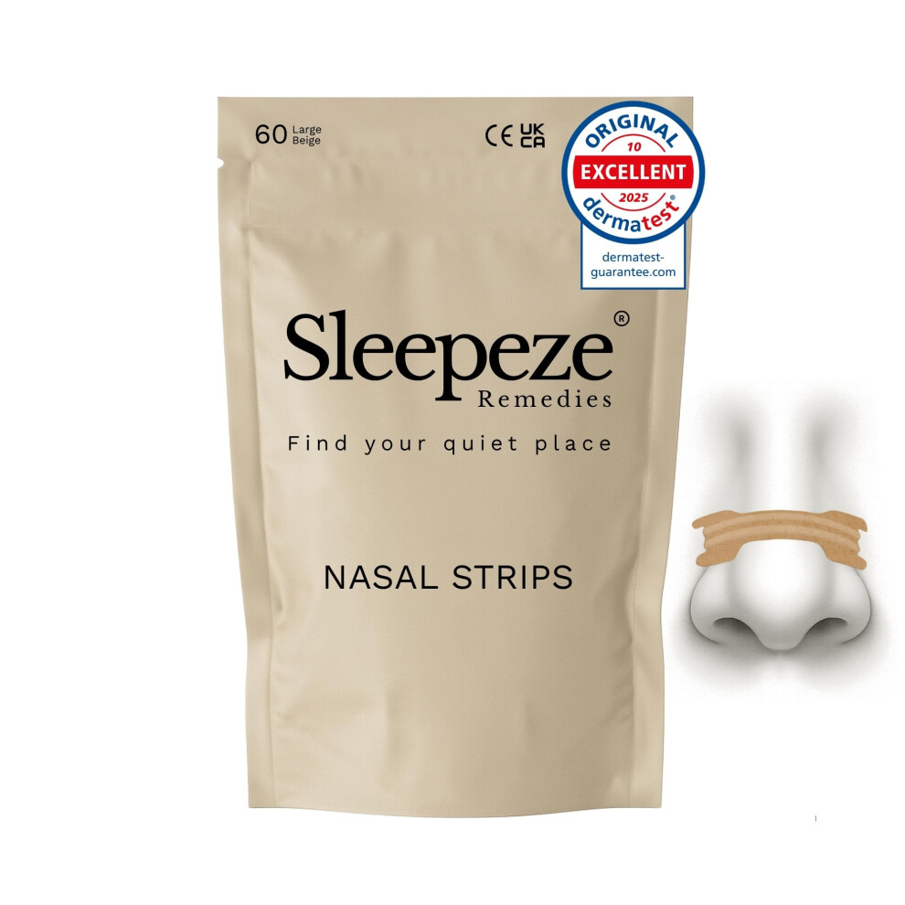 Sleepeze Remedies Beige Nasal Strips Large X60 Dermatological Tested Snoring Devices, Nose Strips For Breathing, Anti Snore Devices, Snoring Aids For Men And Women, H