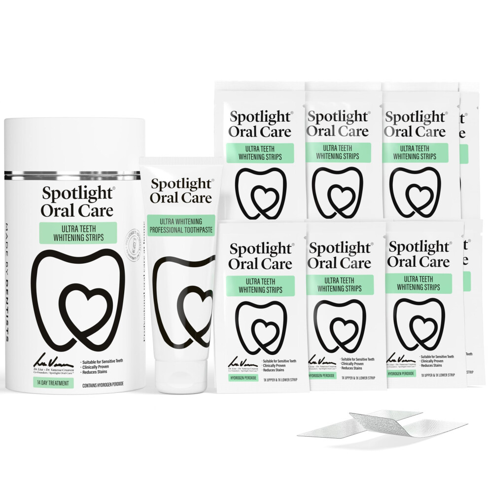 Spotlight Oral Care Teeth Whitening Strips Â 28 Strips + Toothpaste (14-Day Treatment),Ultra Whitening Strips, Sensitive Teeth & Enamel Safe, Made B