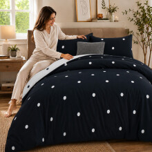 (Super King, Polka Dot Black & White) Luxury Floral Printed Duvet Cover Set | Reversible Designer Bedding | Matching Pillowcases | Hotel Quality