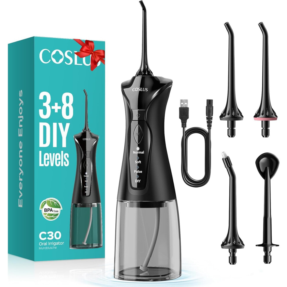 Coslus Water Teeth Flosser Picks: 4 Modes Cordless Irrigator 300Ml Portable Electric Flossing Machinerie For Teeth Cleaning Rechargeable Waterproof T