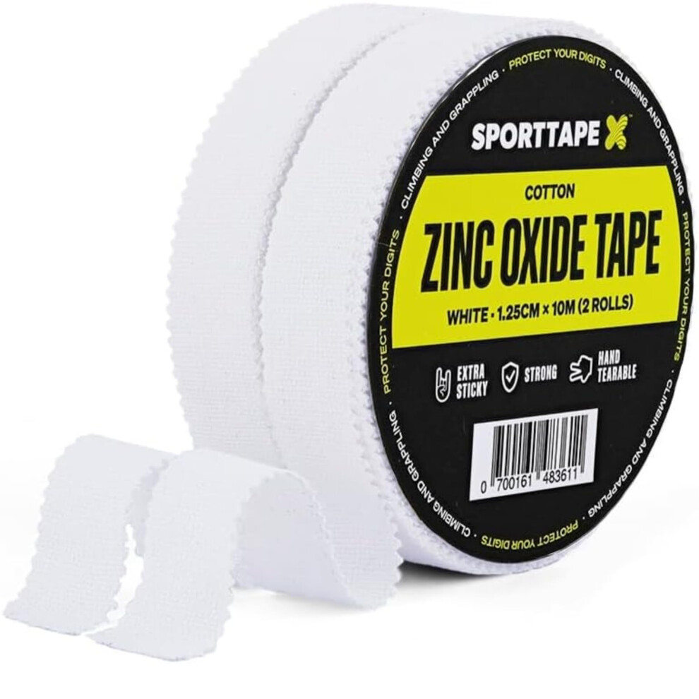 Sporttape White 2 Rolls (20M) Zinc Oxide Finger Tape - 1.25Cm Wide - | Sports Tape For Climbing, Bjj, Rugby, Weightlifting & Injury Strapping | Stron