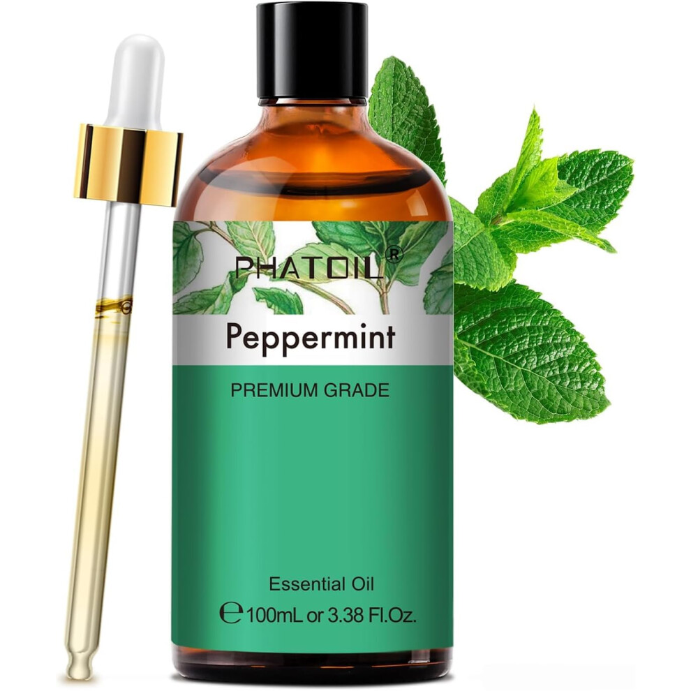 Phatoil Peppermint Essential Oil 100Ml - Natural & Pure Premium Geade Peppermint Oils For Aromatherapy, Hair Skin Care, Mint Oil For Diffusers, Home,