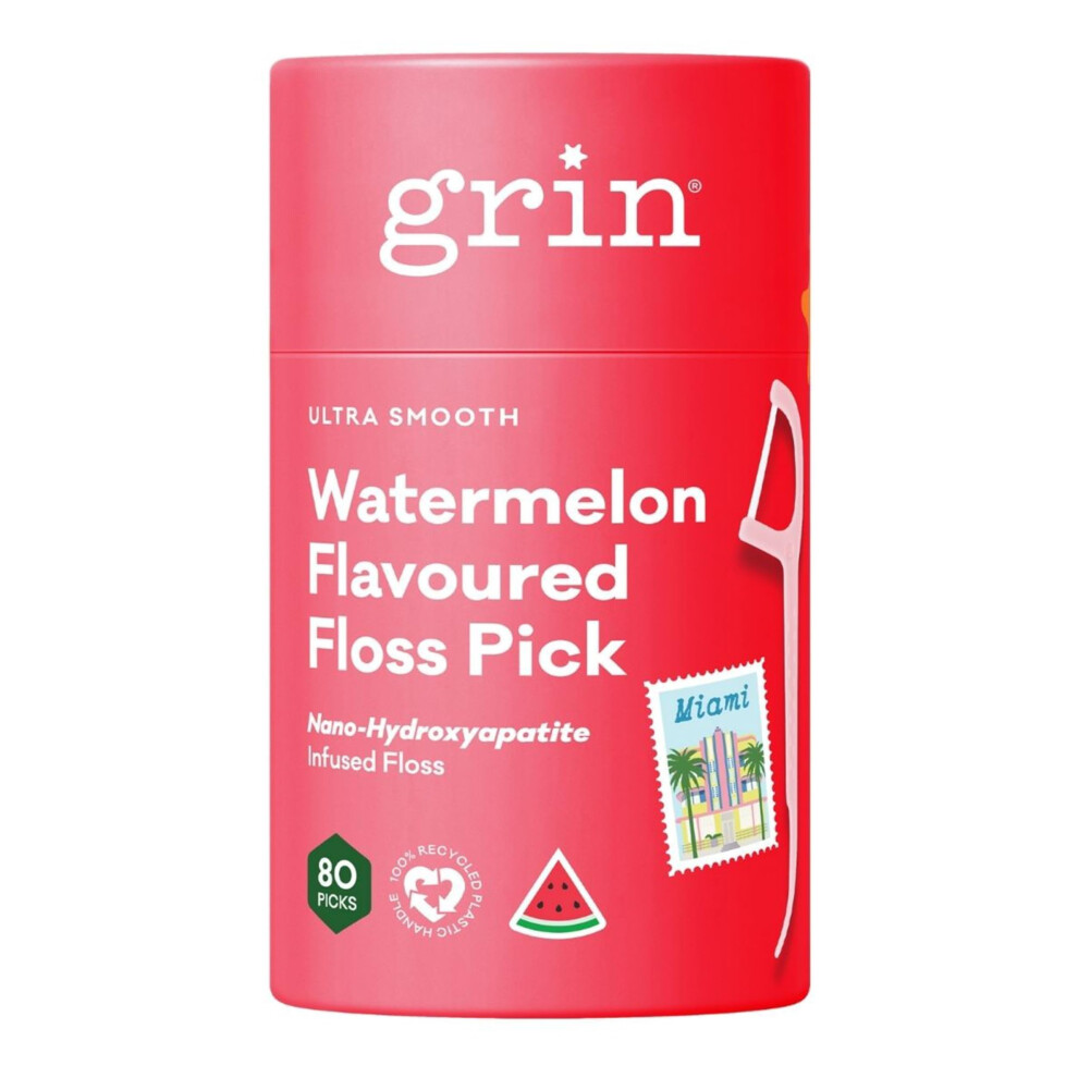 Grin Ultra Clean Adult Tooth Floss Picks Â Fruity Dental Floss Sticks With Watermelon Flavour - Gentle On Tight Teeth - Convenient Handles For Daily