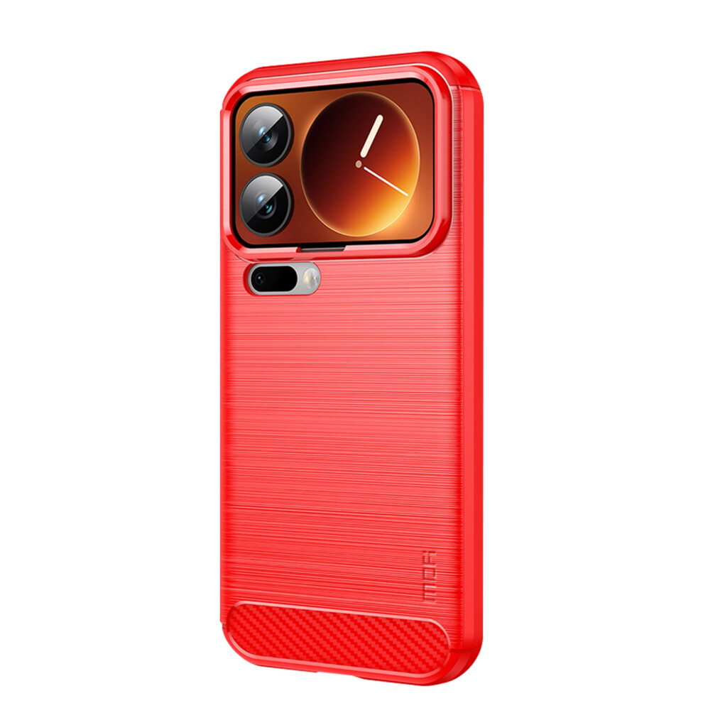 (Red) Mofi For Xiaomi 17 Pro Max Back Cover Brushed Texture Carbon Fiber Soft Tpu Case Red 6914294708808