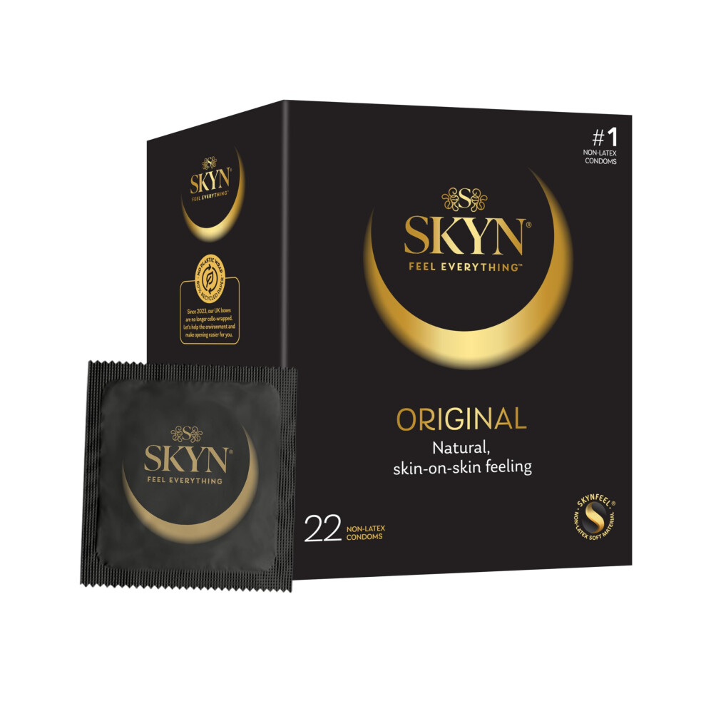 Skyn Original Condoms, Pack Of 22, Skynfeel Latex-Free Condoms For Men, Regular Size, Strong & Thin, Smooth Straight Shape, Lubricated, 53Mm Wide