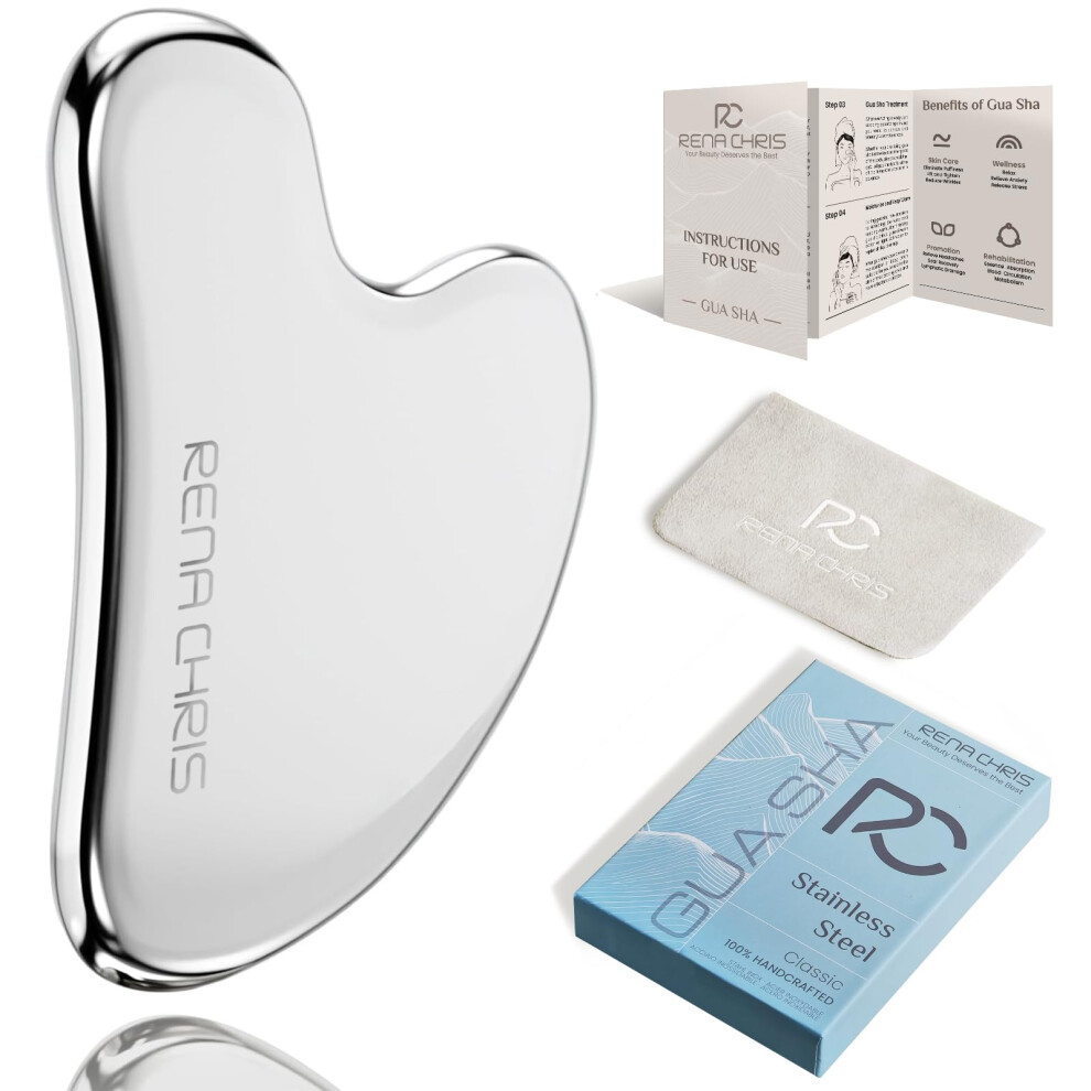Rena Chris Gua Sha Facial Tools, Stainless Steel Gua Sha Stone, Face Guasha Tool For Jawline Sculpting And Puffiness Reducing, Guasha Massage Tool, S
