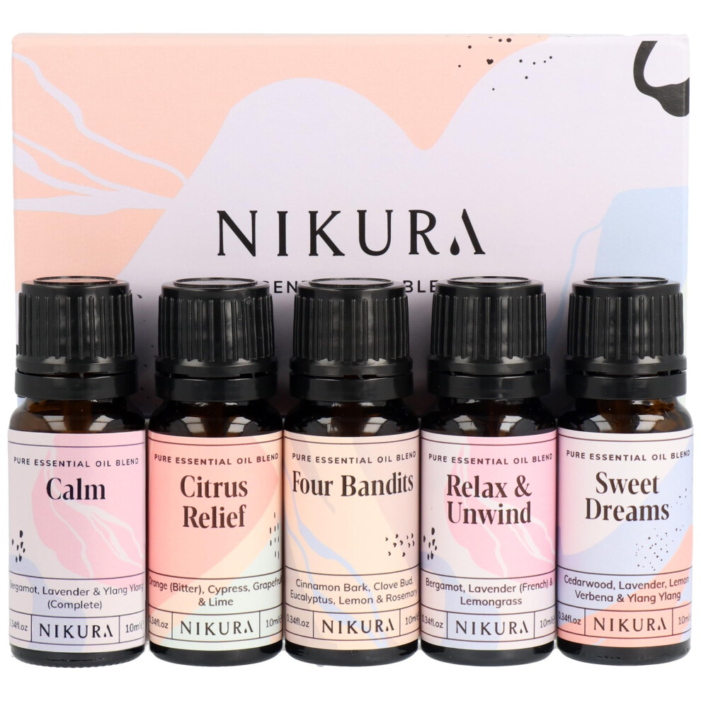 Nikura Essential Oils Blends Gift Set | Calming Essential Oils For Diffusers For Home, Sleep, Wax Melts | Relaxing Aromatherapy Oils | Uk Made & Vega