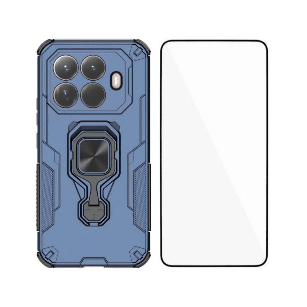 (Blue) Wanlonfeng For Xiaomi 15T Pro Phone Case Pc Tpu Back Cover Kickstand With Tempered Glass Blue 6914294209091