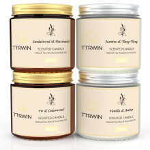 TTRWIN Scented Candles Gift Set, 4 Pack Natural Soy Candles: Jasmine & Ylang Ylang, Sandalwood & Patchouli, Fir & Cedarwood, Vanilla & Amber, Aromath
