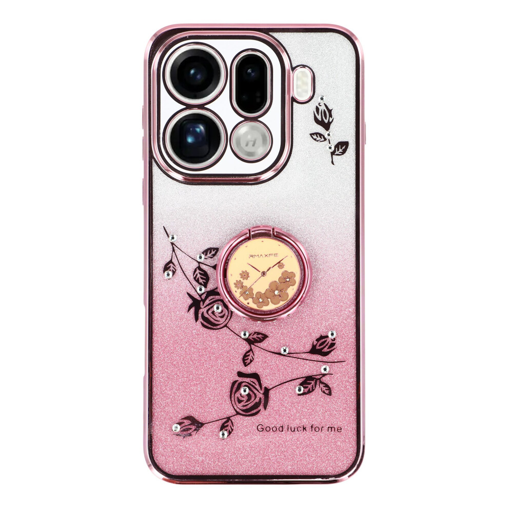 (Rose ) Kadem For Oppo Find X9 Pro 5G Case Ring Kickstand Tpu Flowers Phone Cover Gradient Glitter Gold 6914290307562