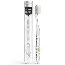 Nano-b Manual Toothbrush for Adults with Sensitive Gums, Silver Soft/Medium Bristles, Travel Case, Crystal