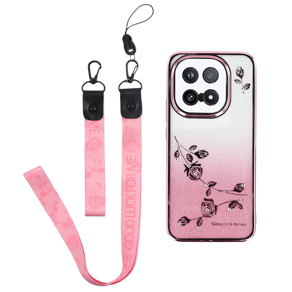 (Rose ) Kadem For Vivo Iqoo 15 5G Case Flower Pattern Tpu Gradient Phone Cover With Lanyards Gold 6914294841475