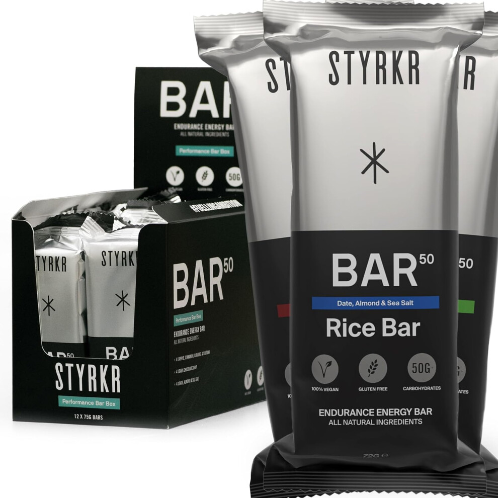 Styrkr Bar50 Energy Bars - Pack Of 12 Rice Bars For Cycling & Running - Mixed Flavours Pack - Approved By Endurance Athletes - 50G Of Carbs Via Advan