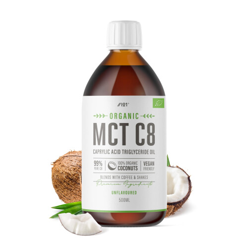 Organic C8 MCT Oil - 500ml (Glass) - 99%+ Cold Pressed C8 - Boosts