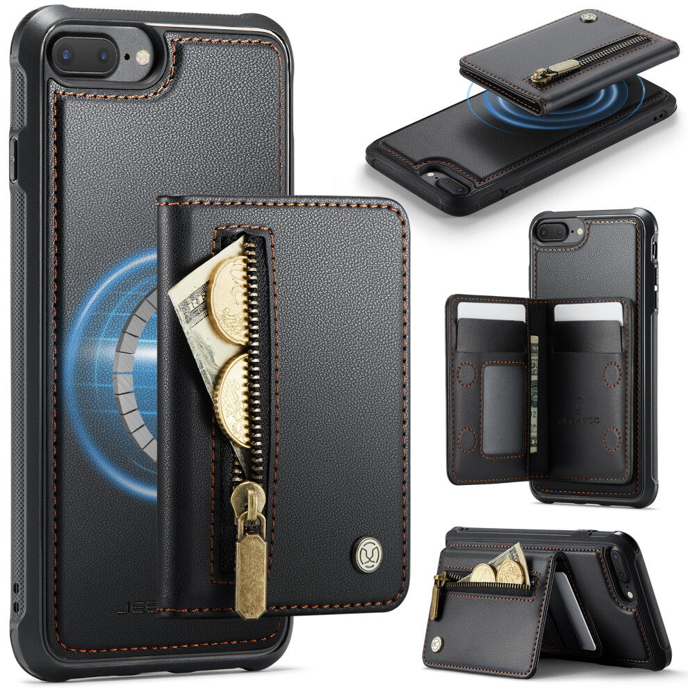 (Black) Jeehood For Iphone 8 Plus 5.5 Inch / Iphone 7 Plus 5.5 Inch Case J12 Magnetic Detachable Zipper Wallet Kickstand Leathe Black 6914292622601