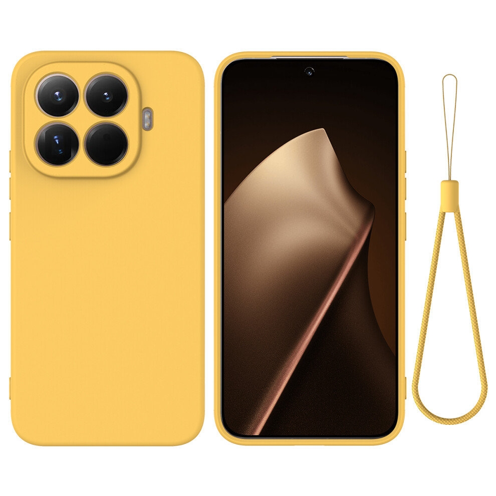 (Yellow) For Xiaomi 15T Pro Liquid Silicone Case Phone Back Cover With Hand Strap Yellow 6914298209141