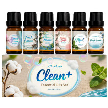 Clean Essential Oils Set 6 x 10ml – Fresh Linen, Cotton, Silken Breeze, Peppermint, Clean Home, Soap Scent for Diffuser, Home Fragrance