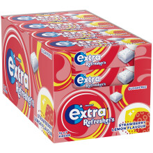 Extra Refreshers Strawberry Lemon Sugarfree Chewing Gum Handy Box 7pcs (1x16x24 Packs)