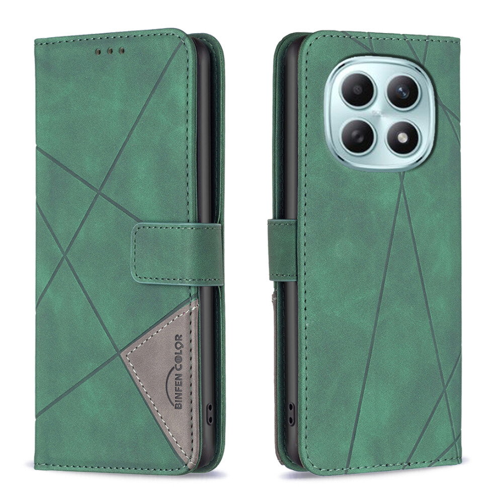 (Green) Binfen Color For Xiaomi Poco M8 Pro 5G / Redmi Note 15 Pro+ 5G (Global) Phone Case Wallet Stand Geometry Imprinted Leat Green 6914295524827