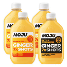 MOJU Mixed Ginger Dosing Bottles (4 x 420ml), 3x Ginger and 1x Extra Strength, Natural Ingredients, No Added Sugars or Sweeteners, Vegan