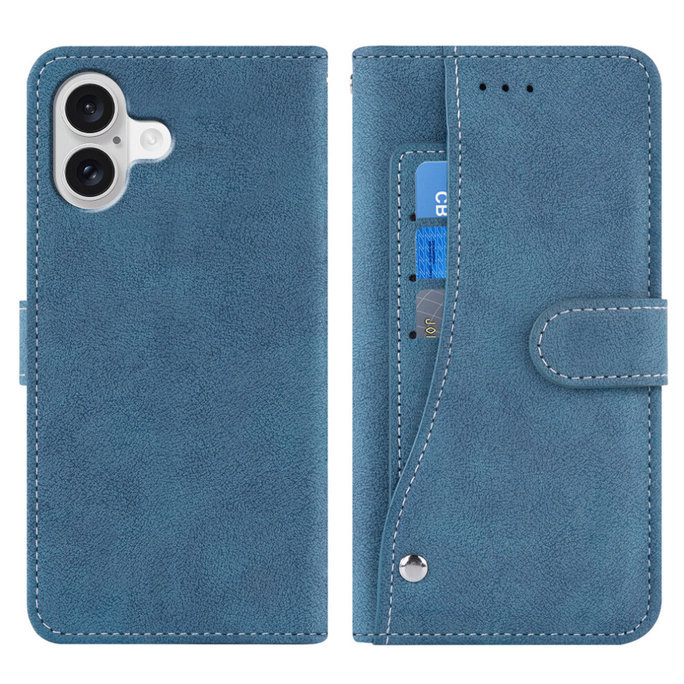 (Blue) For Iphone 16 Case Retro Pu Leather Wallet Phone Cover With Rotating Card Slots Holder Blue 6914290670420