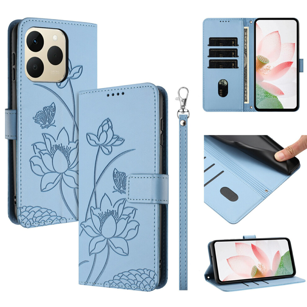 (Blue) For Realme 15T 5G Case Wallet Stand Lotus Imprint Leather Phone Cover With Wrist Strap Blue 6914293562210