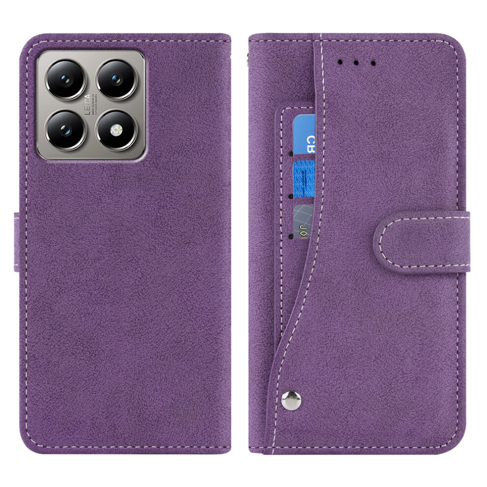 (Purple) For Xiaomi 14T Case Retro Pu Leather Wallet Phone Cover With Rotating Card Slots Holder Purple 6914290691197