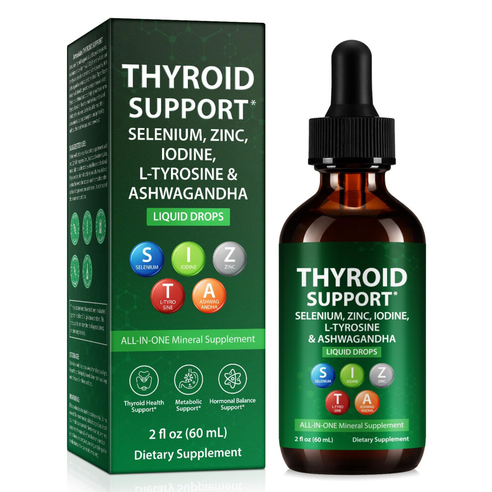 Qliges Thyroid Support Drops With Iodine & Selenium - 60Ml | Enriched With L-Tyrosine, Zinc, Vitamin B12 & B6 | Supports Normal Thyroid Function & Energy Me