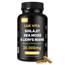 Shilajit with Sea Moss & Lion’s Mane Capsules – 3-in-1 | 4 Month Supply | Herbal Energy, Brain Focus, Daily Mineral & Vitality Supplement – Vega