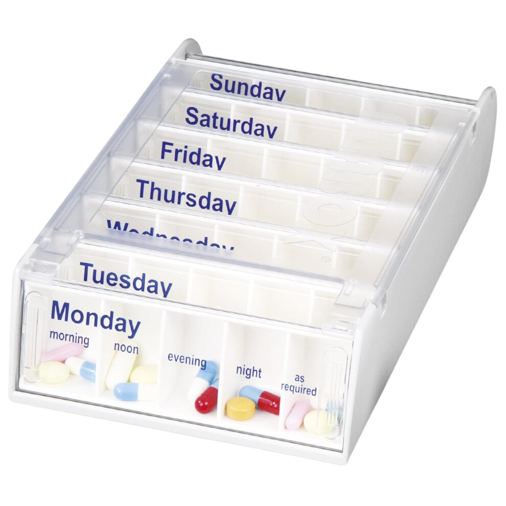 Patterson Medical Weekly Pill Organiser Â 7 Day Box With 5 Daily Compartments Â Detachable, Portable Tablet Pots For Medication, Vitamins And Supp