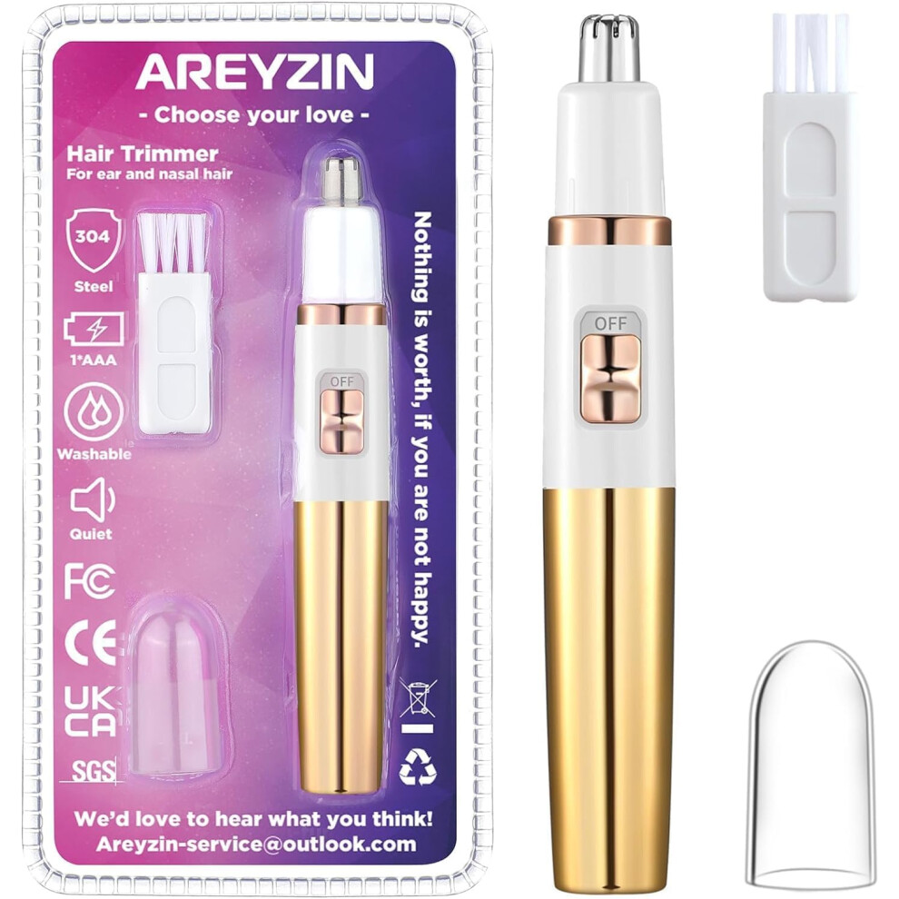 Areyzin Nose Hair Trimmer For Women Nose Hair Clipper Professional Painless Noses Trimmer Ladies Eyebrow And Facial Hair Trimmer Battery-Operated, Waterproof