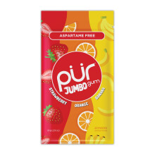 PUR Jumbo Gum | Aspartame Free Chewing Gum | Made with Xylitol | Natural Strawberry, Banana, Orange Flavour, 20 Pieces (Pack of 1)