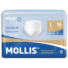 MOLLIS Incontinence Pants for Men & Women, Unisex Disposable Protective Underwear, Adult Pull Up, Maximum Absorbency, Large (1 Packs of 16), White