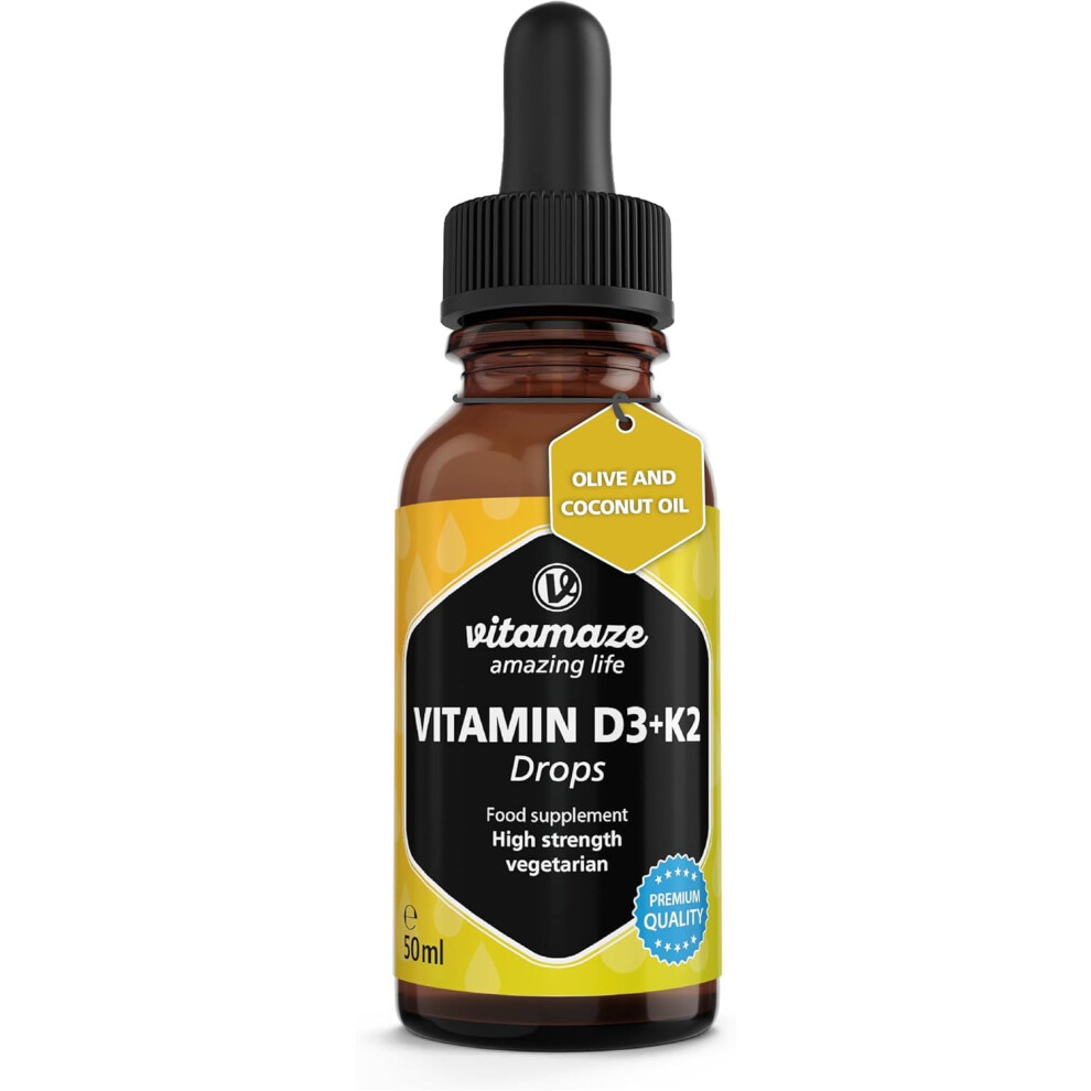 Photos - Vitamins & Minerals Vitamin D3 + K2 Drops high-dose & Vegetarian, 50ml , 1000 IU Vitamin D3 + K2, More Than 99.7 All-Trans MK-7, no(1700 Drops)
