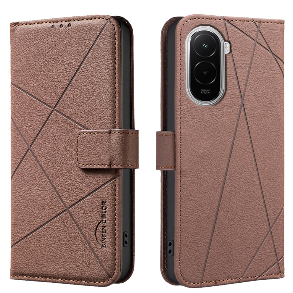 (Brown) Binfen Color For Xiaomi Poco M7 4G (169Mm) Case Bf35 Geometry Imprinted Leather Phone Cover Rfid Blocking Wallet Stand Brown 6914297223629