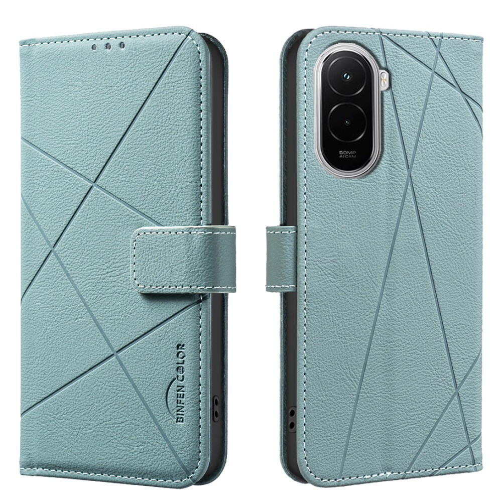(Green) Binfen Color For Xiaomi Poco M7 4G (169Mm) Case Bf35 Geometry Imprinted Leather Phone Cover Rfid Blocking Wallet Stand Green 6914292972157