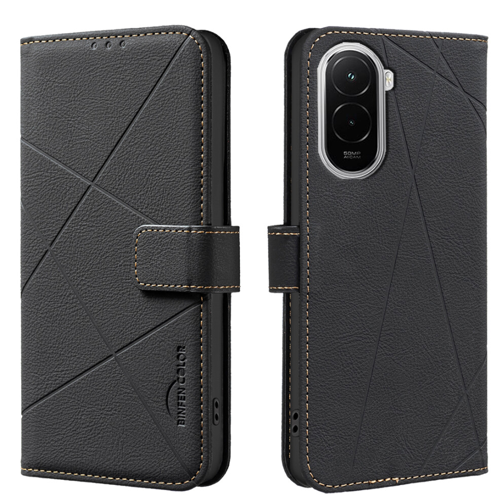 (Black) Binfen Color For Xiaomi Poco M7 4G (169Mm) Case Bf35 Geometry Imprinted Leather Phone Cover Rfid Blocking Wallet Stand Black 6914295749800