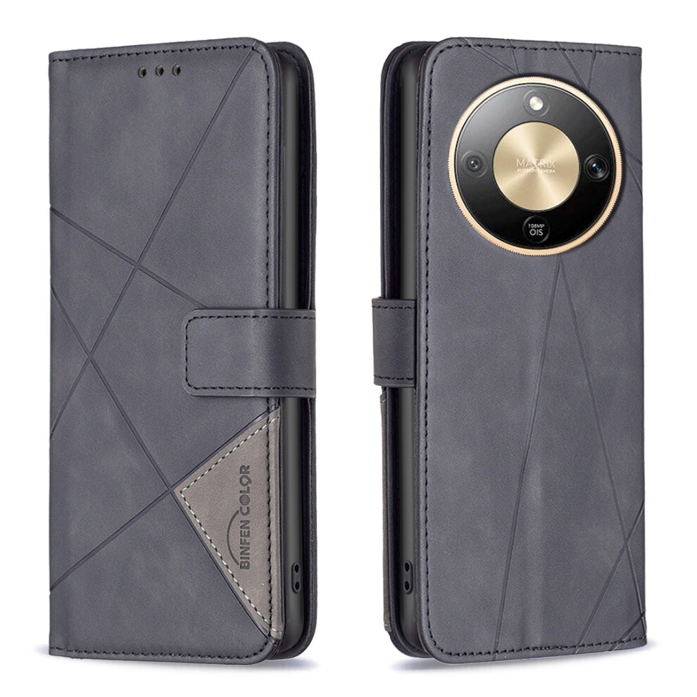 (Black) Binfen Color For Honor Magic8 Lite 5G / X9d 5G / X70 5G Phone Case Wallet Stand Geometry Imprinted Leather Cover Black 6914296622775