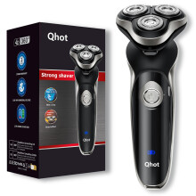 Qhot Electric Razor for Men, 3D Floating Rotary Shaver, Wet & Dry Rechargeable Electric Razor with Pop-Up Trimmer, 100 Mins Runtime, Non-Slip Handle(