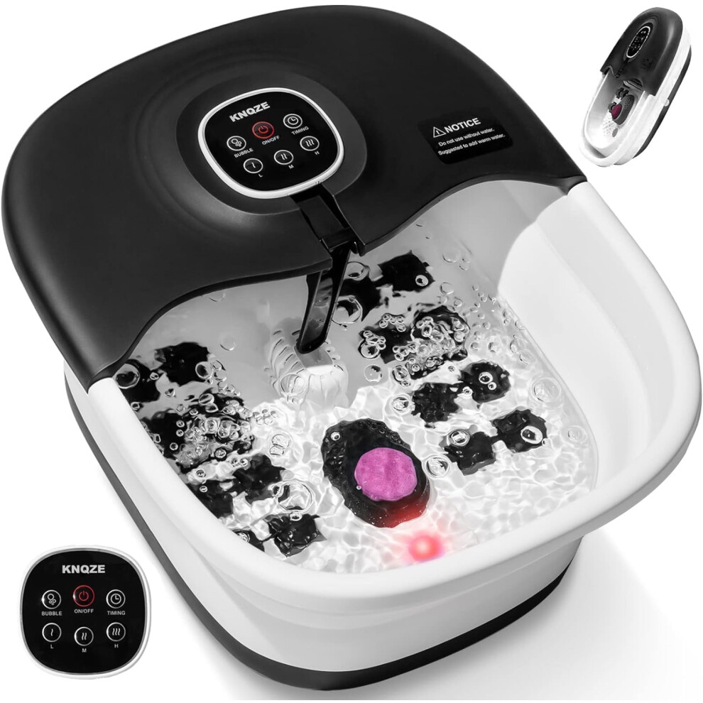 Knqze Foot Spa And Massager With Heater, Heated Foot Bath With Remote Control, Pumice Stone, Bubbles, 16 Massage Rollers, Red Light, Pedicure Footspa