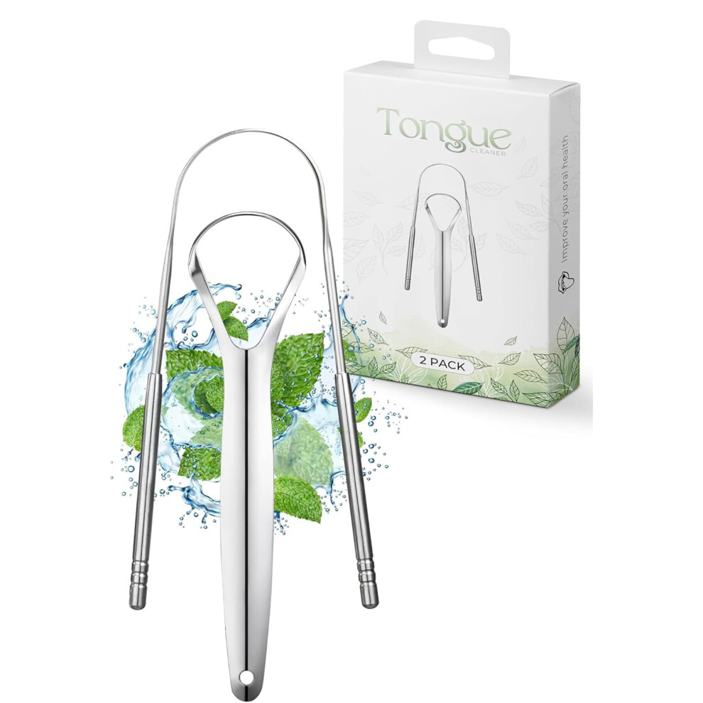 Roe Tenpo Tongue Scraper, 1 U & 1 Y-Shaped - Tongue Cleaner Stainless Steel, Optimal Oral Hygiene - Fresh Breath & Healthy Mouth Tongue Scrapers For