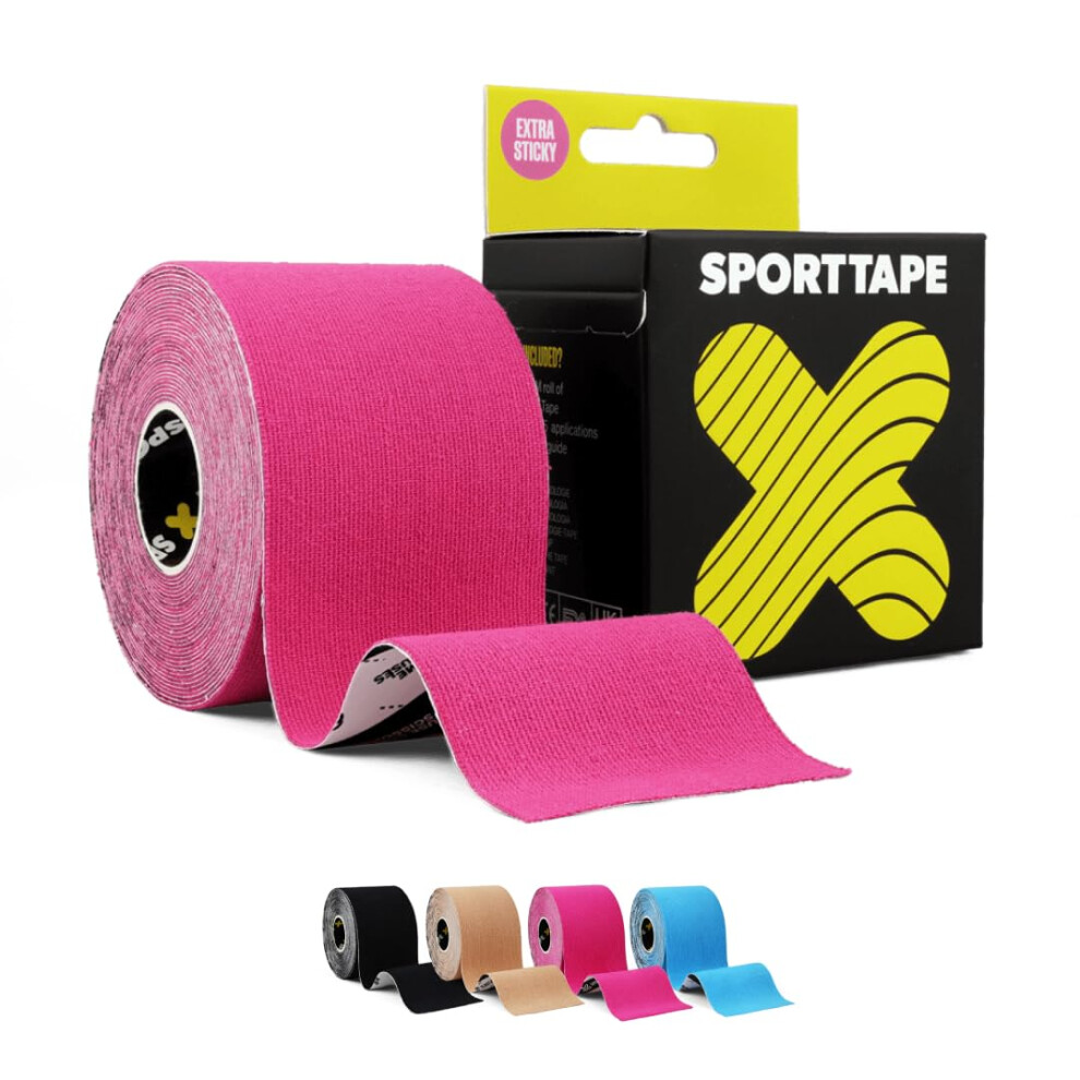 Sporttape Pink Original Kinesiology Tape 5Cm X 5M, - Hypoallergenic, Waterproof Physio Tape For Muscle Injury Relief, Recovery, Support, Shoulder, Ba