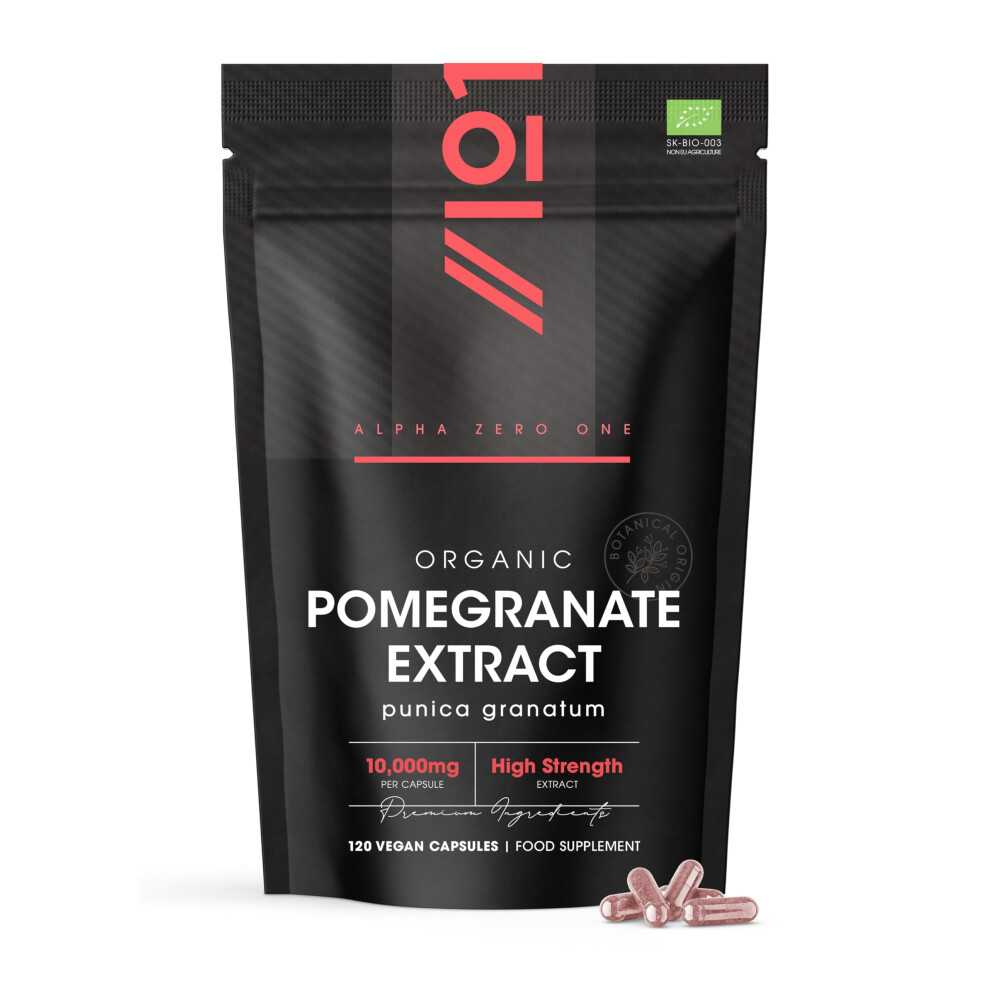 Alpha01 Organic Pomegranate Extract 10,000Mg Â 120 Vegan Capsules Â High Strength 40:1 Punica Granatum Extract - Resealable And Recyclable Pouch By Alpha0