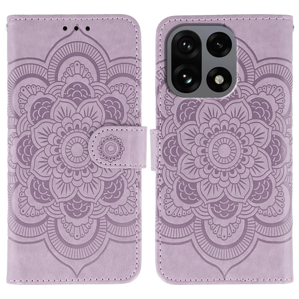 (Purple) For Oneplus 15 5G Case Pu Leather Mandala Imprinted Design Wallet Phone Cover With Wrist Strap Purple 6914290751815