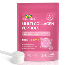 Multi Collagen Peptides Powder, 1 lb Unflavored Hydrolyzed Collagen Types I, II, III, V, X,16 oz (41 Servings)-Hyaluronic Acid Power,Grass Fed Colla