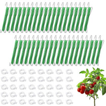 Tomato Hooks with Cord, Pack of 40 Tomato Hooks with 40 Plant Buckles , Tomato Hook Set, Plant Bender Clips,Garden Hooks