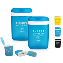 2pk Travel Sharps Bin 50ml – Reusable Small Mini Sharps Box for Needles, Lancets & Insulin Pen Tips – Compact Portable Needle Disposal Container w