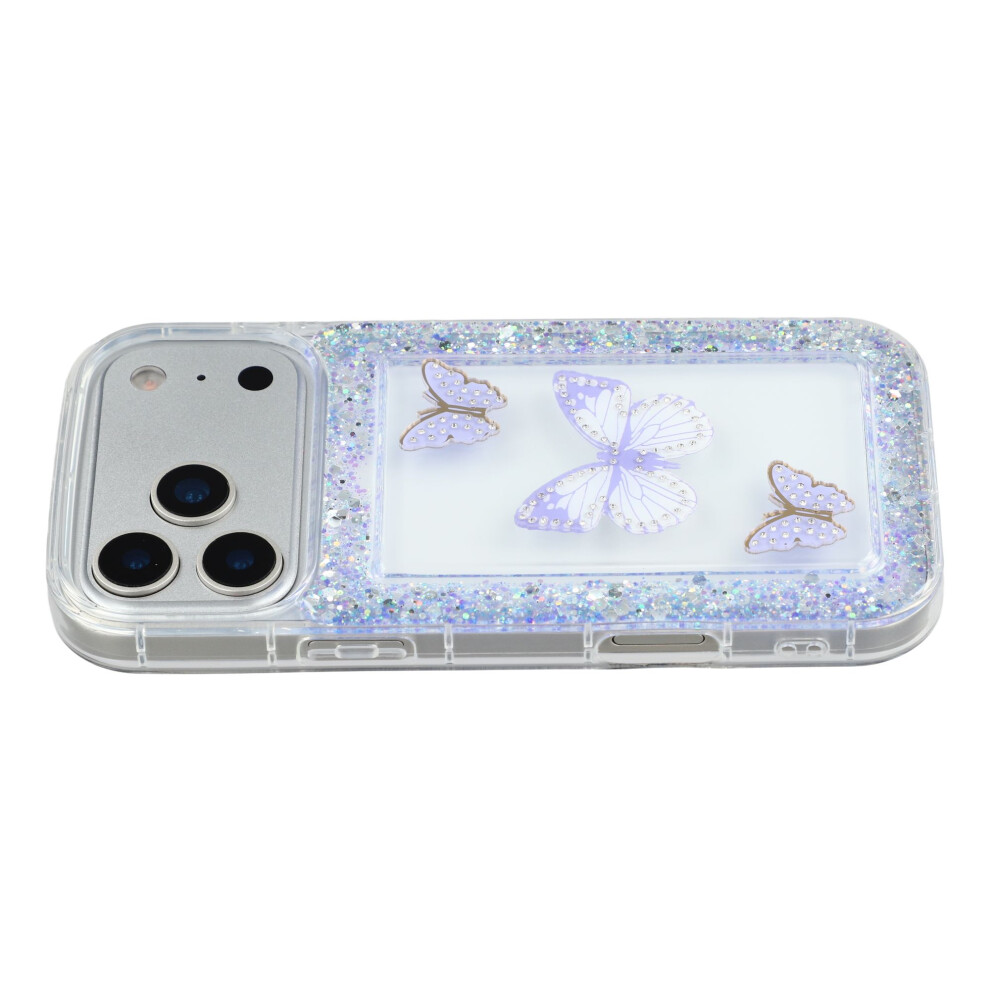 (Purple) For Iphone 17 Pro Max Case Diy Butterfly Glitter Epoxy Soft Tpu Phone Back Cover Purple 6914295445016