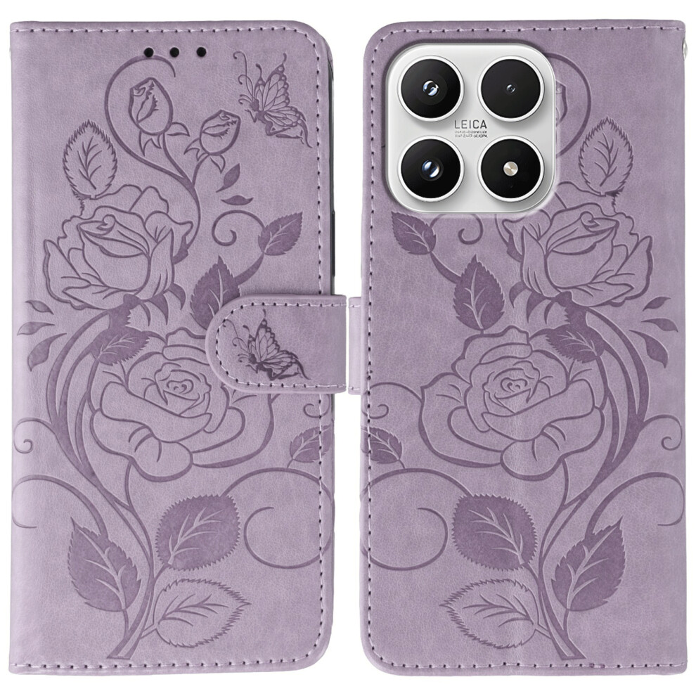 (Purple) For Xiaomi 17 Case Wallet Stand Imprinted Rose Butterfly Pu Leather Phone Cover Purple 6914298639757